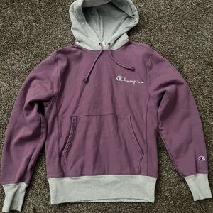 Champion Reverse Weave Hoodie Purple & Grey Colorblock -Small